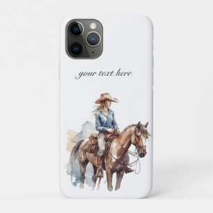 Western Watercolor Brunette Cowgirl, custom iPhone 11 Pro Case