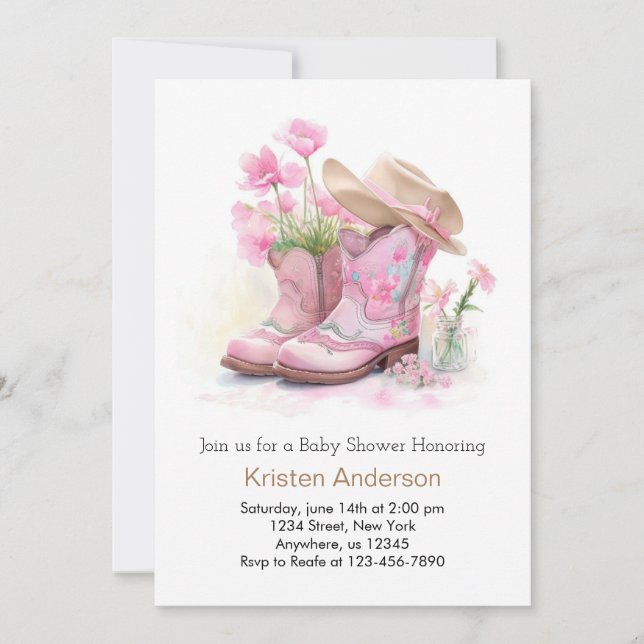 Western Watercolor Dreamy Cowgirl Baby Shower Invitation (Front)