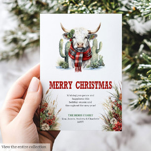 Western watercolor highland cow Christmas Holiday Card
