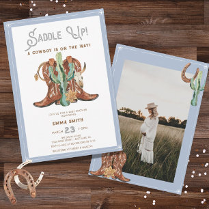 Western Watercolor Photo Baby Boy Shower Invitation