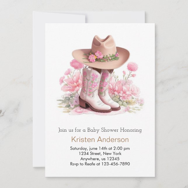 Western Watercolor Wildflower Cowgirl Baby Shower Invitation (Front)