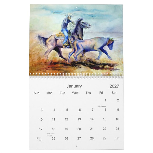 Western Watercolors Calendar (Jan 2027)
