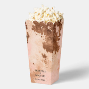 Western Wedding Blush Cowhide Country Popcorn Favour Box