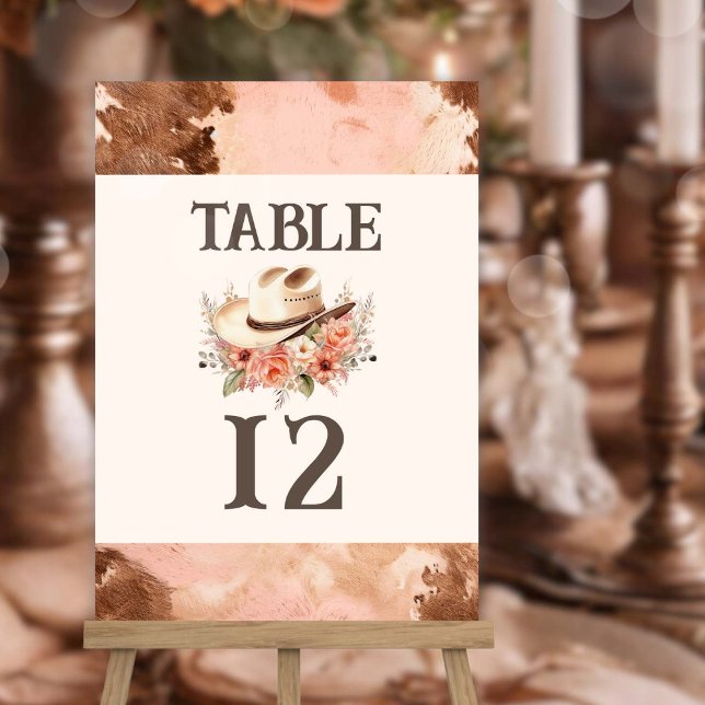 Western Wedding Blush Cowhide Wedding Table Number (Creator Uploaded)