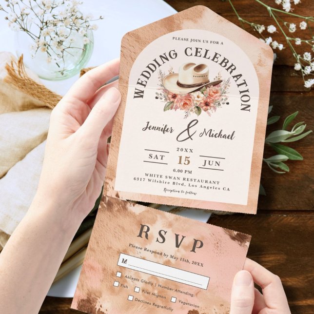 Western Wedding Blush Pink Cowhide All In One Invitation (Creator Uploaded)