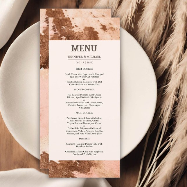 Western Wedding Blush Pink Cowhide Wedding Menu (Creator Uploaded)