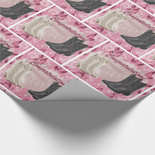 Western Wedding Cowboy Boots An Pink Flo wers Wrapping Paper