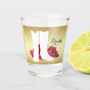 Western Wedding Cowboy Boots And Roses Bride Shot Glass