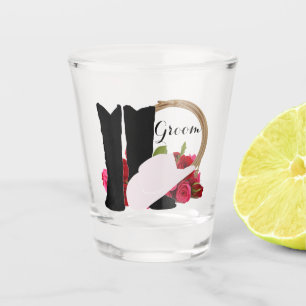 Western Wedding Cowboy Boots Hat Roses Groom Shot Glass