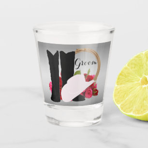 Western Wedding Cowboy Boots Hat Roses Rope Groom Shot Glass