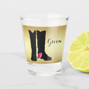 Western Wedding Cowboy Boots Pink Rose Gold Groom Shot Glass
