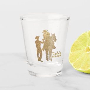 Western Wedding Cowboy Cowgirl Bride On Horse Shot Glass