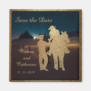 Western Wedding Cowboy Cowgirl Save The Date Magnet