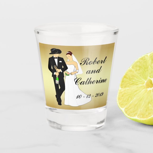 Western Wedding Cowboy Groom and Bride Personalise Shot Glass (Front)