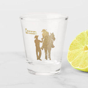Western Wedding Cowboy Groom Cowgirl On Horse Shot Glass
