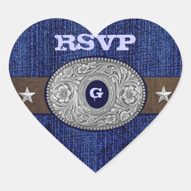 Western Wedding Denim Heart RSVP Envelope Seals (Front)