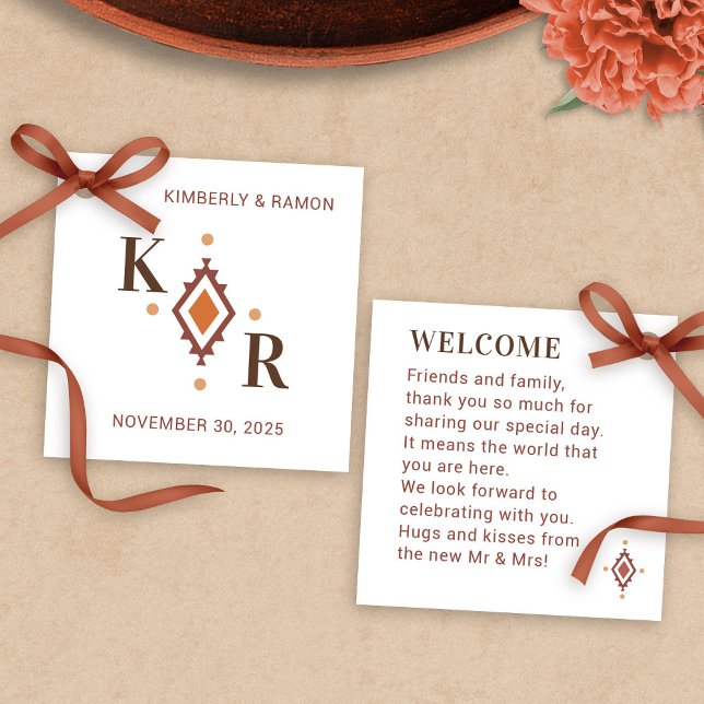 Western Wedding Favour Tag with Monogram (Western Wedding Favor Tag with Monogram by Fiesta Valley Print)