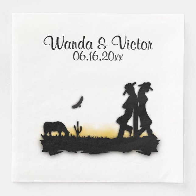 Western Wedding Personalised Napkin (Front)