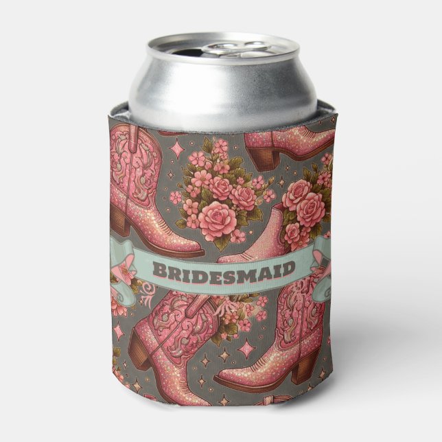 Western Wedding Pink Cowboy Boots Bridesmaid  Can Cooler (Can Front)
