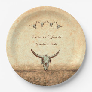 Western Wedding Rustic Country Cow Bull Skull Paper Plate