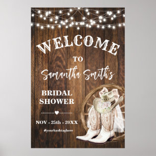 Western Welcome Cowgirl Boots Hat Bridal Shower Poster