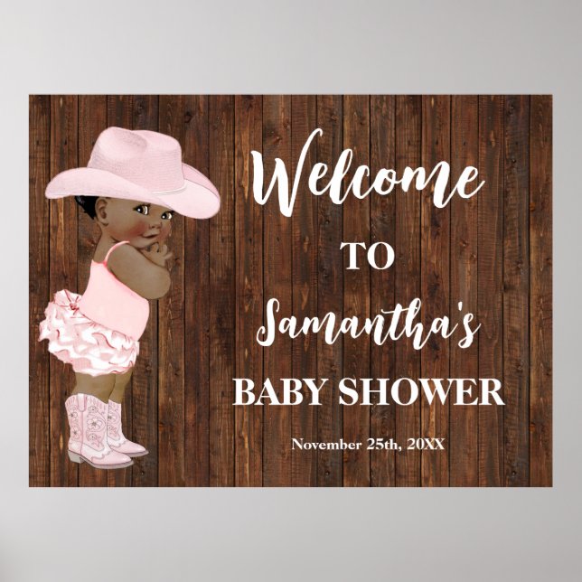 Western Welcome Little AA Cowgirl Baby Shower Po Poster (Front)