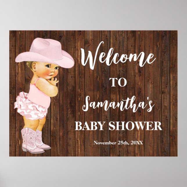 Western Welcome Little Pink Cowgirl Baby Shower Poster (Front)