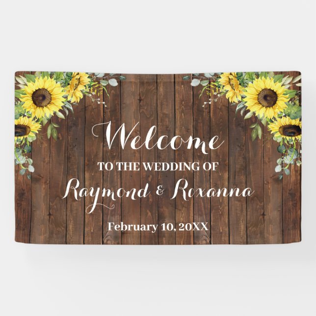Western Welcome Wedding Sunflowers Greenery Banner (Horizontal)