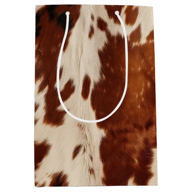Western White Brown Black Cowhide Medium Gift Bag (Front)