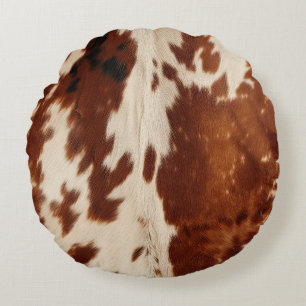 Western White Brown Black Cowhide Round Cushion