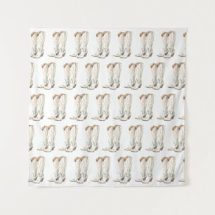Western White Cowgirl Boots Birthday Backdrop Tapestry