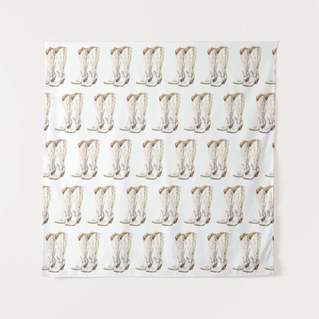 Western White Cowgirl Boots Birthday Backdrop Tapestry (Front)