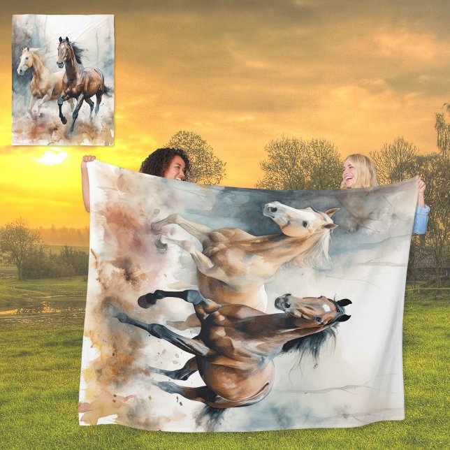 Western Wild Horses Fleece Blanket (Creator Uploaded)