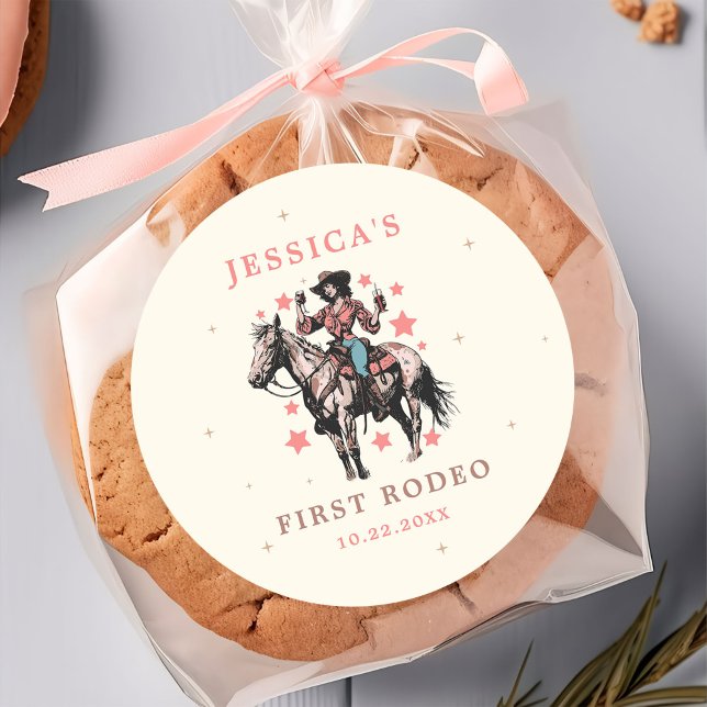 Western Wild West Country Cowgirl Birthday Classic Round Sticker (Creator Uploaded)