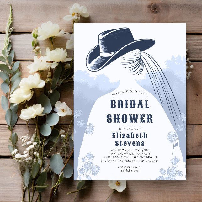 Western Wildflowers Rustic I Do Blue Bridal Shower Invitation (western bridal shower invitation prairie wildflowers cowgirl cowboy hat something blue before I do)