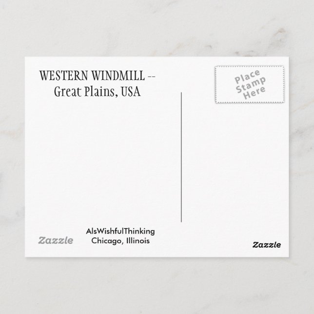 Western Windmill Postcard (Back)