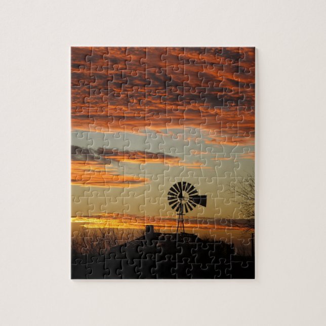 Western Windmill Sunset Jigsaw Puzzle (Vertical)