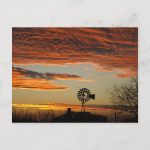 Western Windmill Sunset Postcard