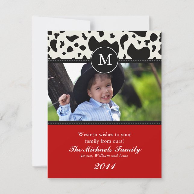 Western Wishes Monogram Christmas Card (Front)