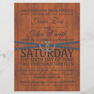 Western, Wood and Ribbon Wedding Invitation