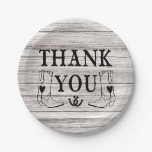 Western Wood Thank You Country Wedding  Cowboy Paper Plate