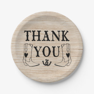 Western Wood Thank You Country Wedding Cowboy Paper Plate