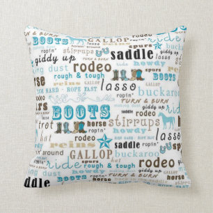 Western Word Art Turquoise MoJo Throw Pillow