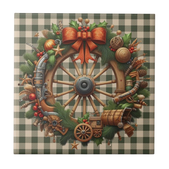 Western Wreath Ceramic Tile (Front)