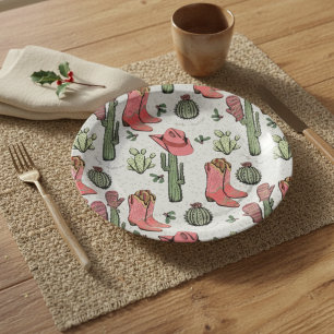Western Xmas Cowgirl Boots Howdy Christmas Paper Plate