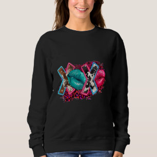 Western Xoxo Lip Cowhide Leopard Valentine's Day Sweatshirt