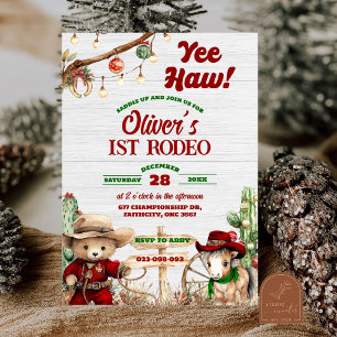 Western Yeehaw Christmas Red Cowboy Rodeo Birthday Invitation