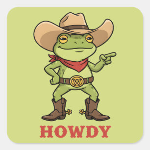 Western Yeehaw Frog Howdy Frog Funny Cowboy Meme Square Sticker