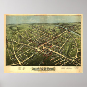 Westfield Massachusetts 1875 Antique Panoramic Map Poster