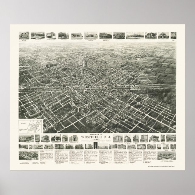 Westfield, NJ Panoramic Map - 1929 Poster (Front)
